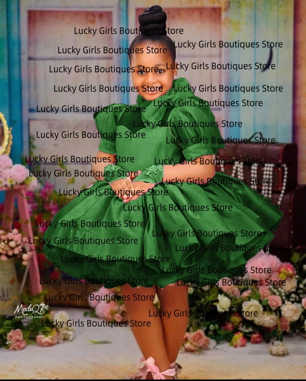 Pink Ball Gown Flower Girl Dresses Customized Tulle Tiered Ruffles Children Birthday Party Gowns High Neck Kids Wedding Dress