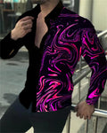 2023 latest men's prom fashion luxury social men's lapel single breasted cardigan shirt casual printing long-sleeved shirt