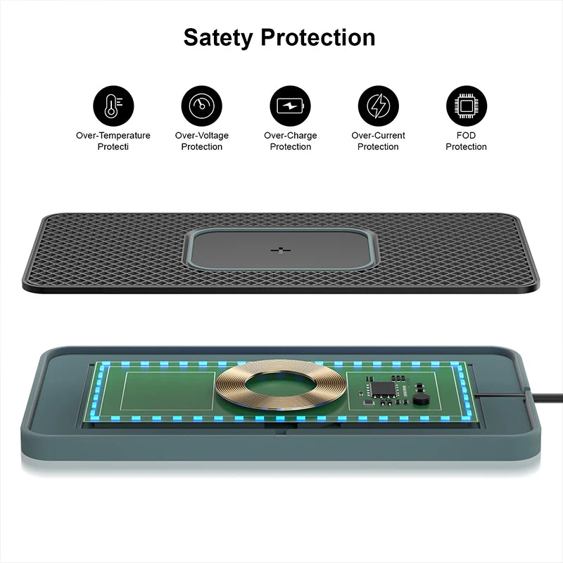 Showlu Smart General Brorikoy 15W Qi Wireless Car Charger with silicone pad for secure phone charging in vehicles.