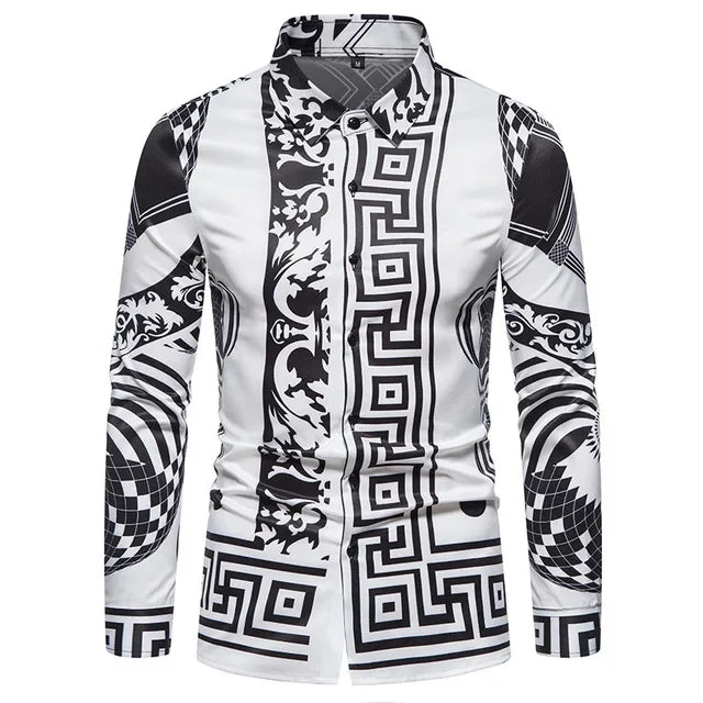 Showlu men's retro plaid long sleeve shirt with casual floral pattern, perfect for a stylish and comfortable dress top.