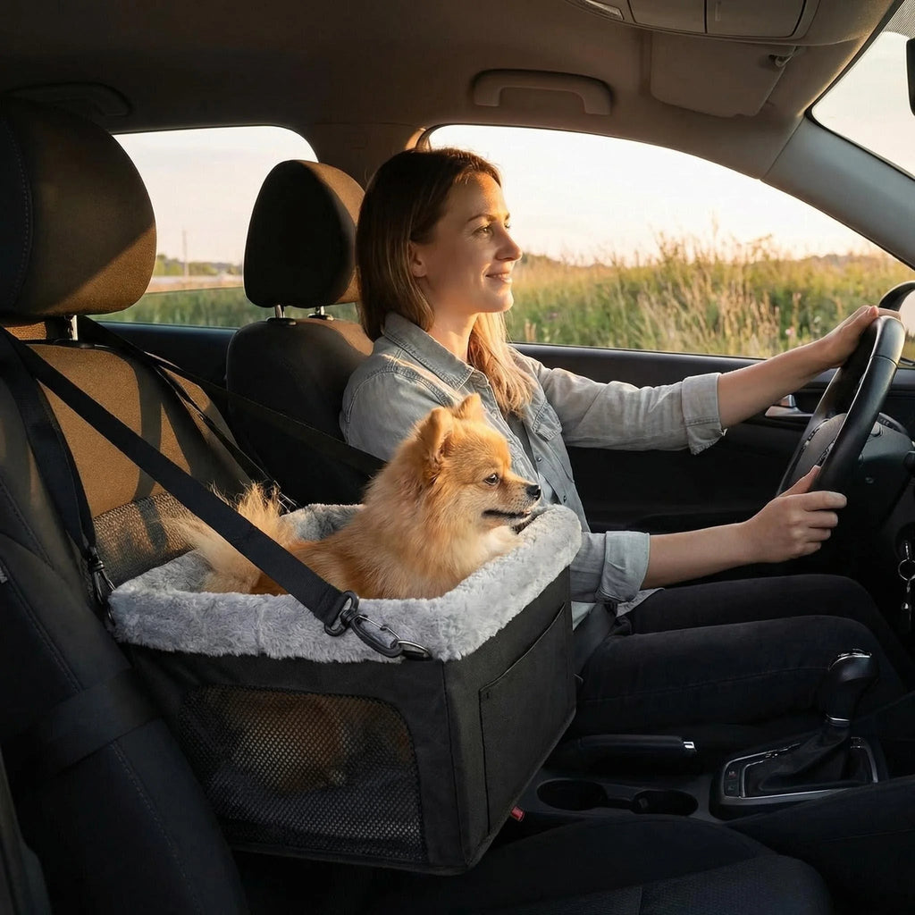 Showlu Height Increasing Dog Car Seat, portable nylon booster bed with side support for small dogs in car safety use