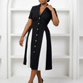 Elegant women's business casual dress by Showlu Fashion, patchwork cotton blend fabric, stylish and comfortable for professional wear.