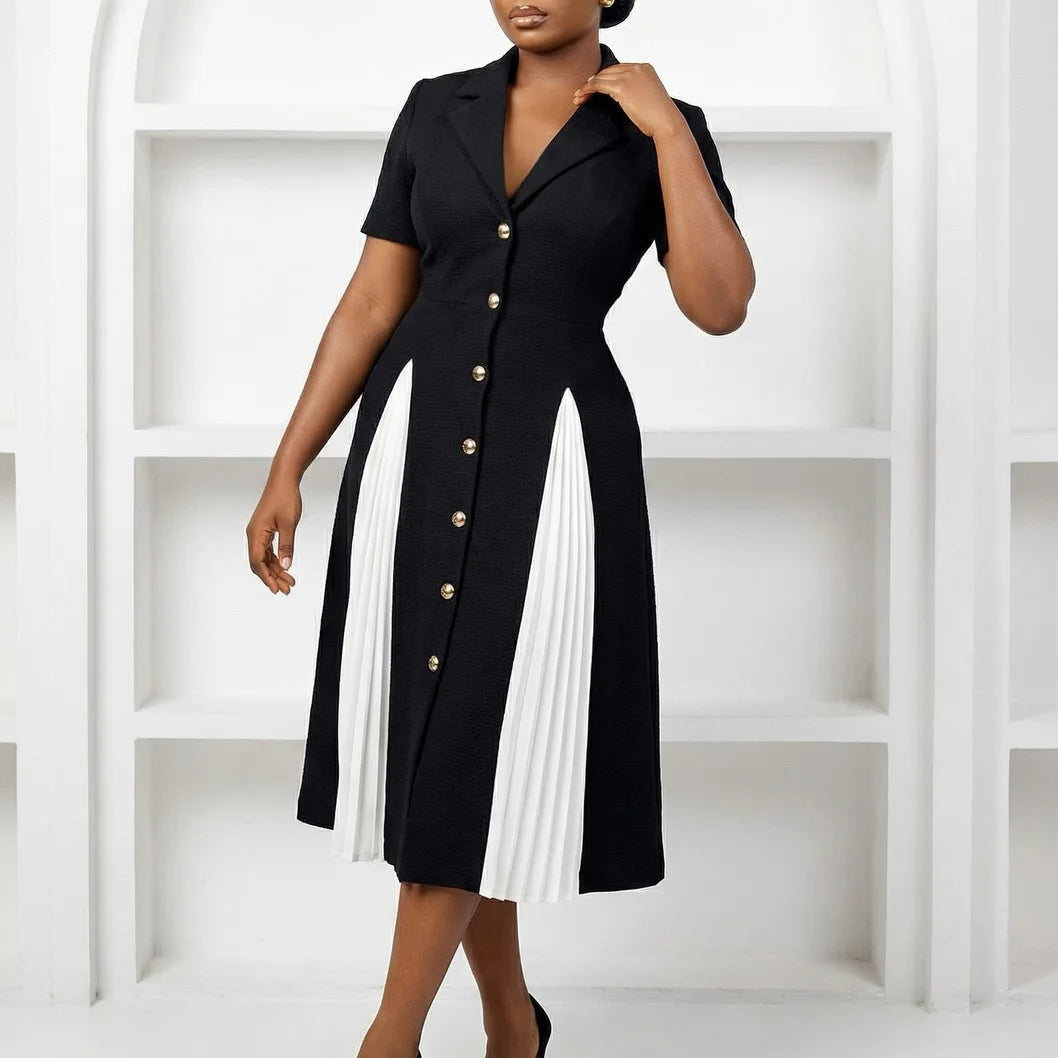 Elegant women's business casual dress by Showlu Fashion, patchwork cotton blend fabric, stylish and comfortable for professional wear.