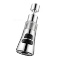 Showlu 360° universal kitchen faucet extender with filter aerator nozzle, attached to a modern kitchen sink faucet.