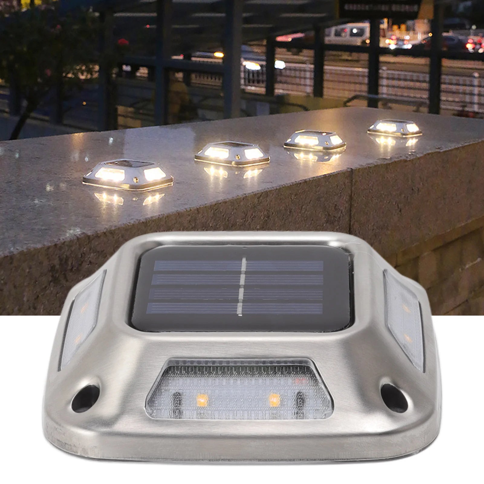 Showlu Smart General 8 LED solar ground light with waterproof IP65 rating, warm glow for garden pathway illumination