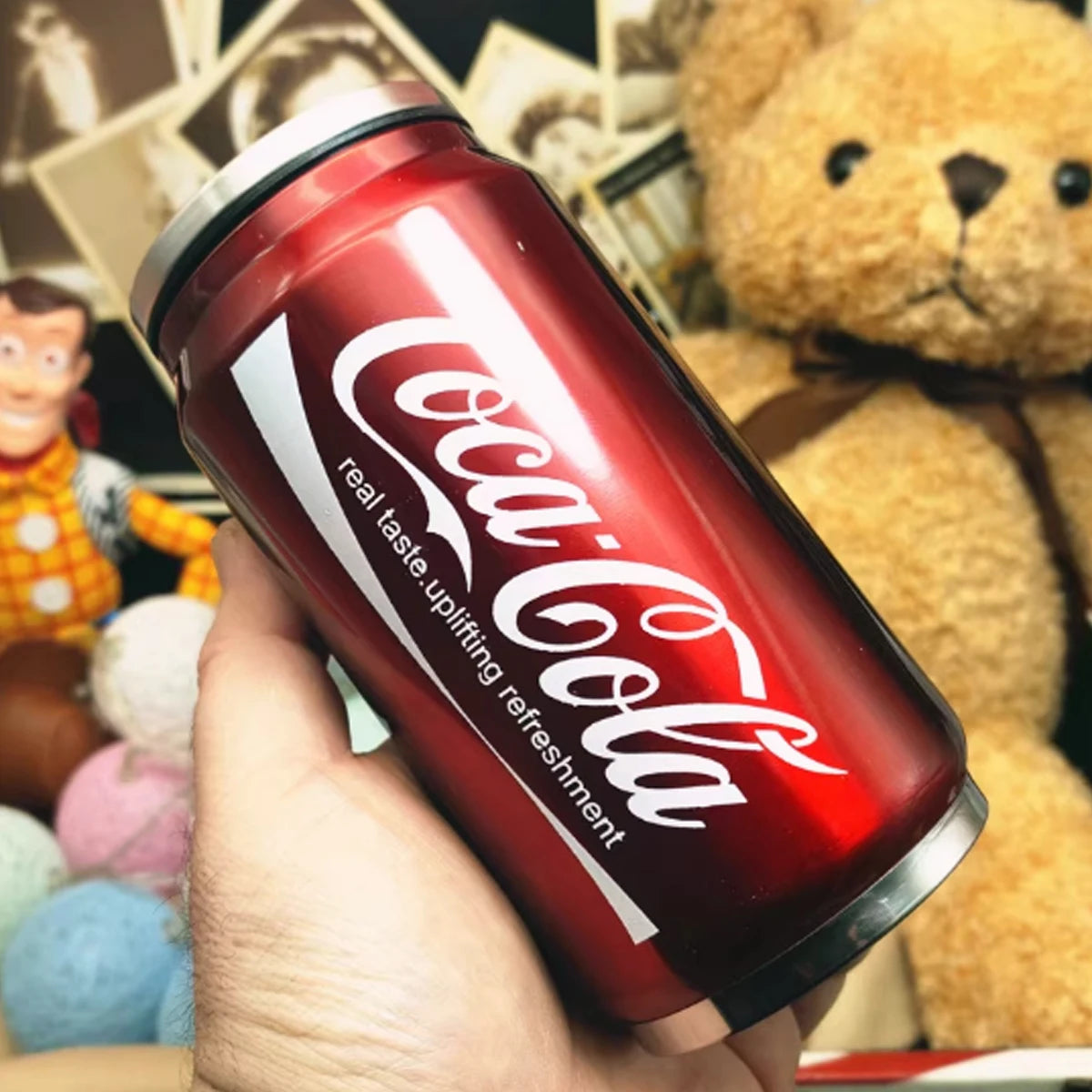 Stainless steel Coca-Cola mug by Showlu Fashion Store, insulated durable drinking cup with a Coca-Cola logo design.