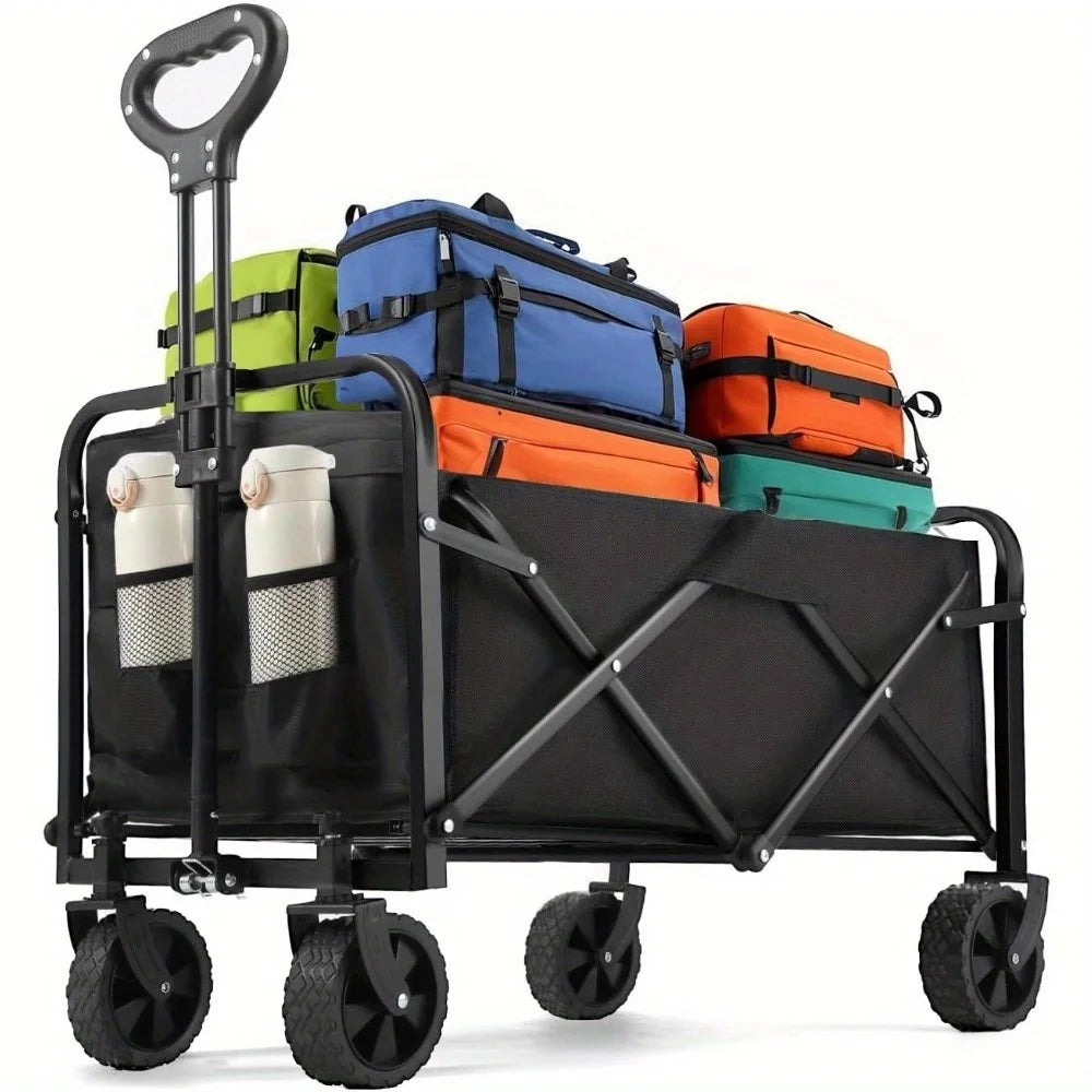 Foldable Showlu Smart General beach cart with large wheels and sturdy frame, designed for portable outdoor gear and easy transportation.