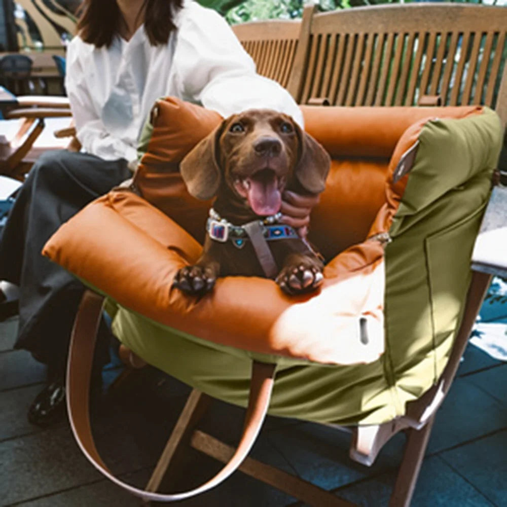 Showlu Portable Car Pet Carrier in breathable fabric, designed as a comfortable dog bed for backseat travel