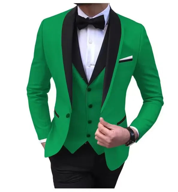 Casual Solid 3 Piece Men Wedding Suits Slim Fit Shawl Lapel Blazer Vest Pants Formal Business Groom Tuxedos Party Costume Homme