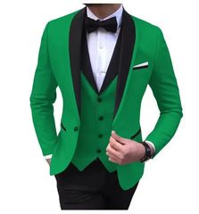 Casual Solid 3 Piece Men Wedding Suits Slim Fit Shawl Lapel Blazer Vest Pants Formal Business Groom Tuxedos Party Costume Homme