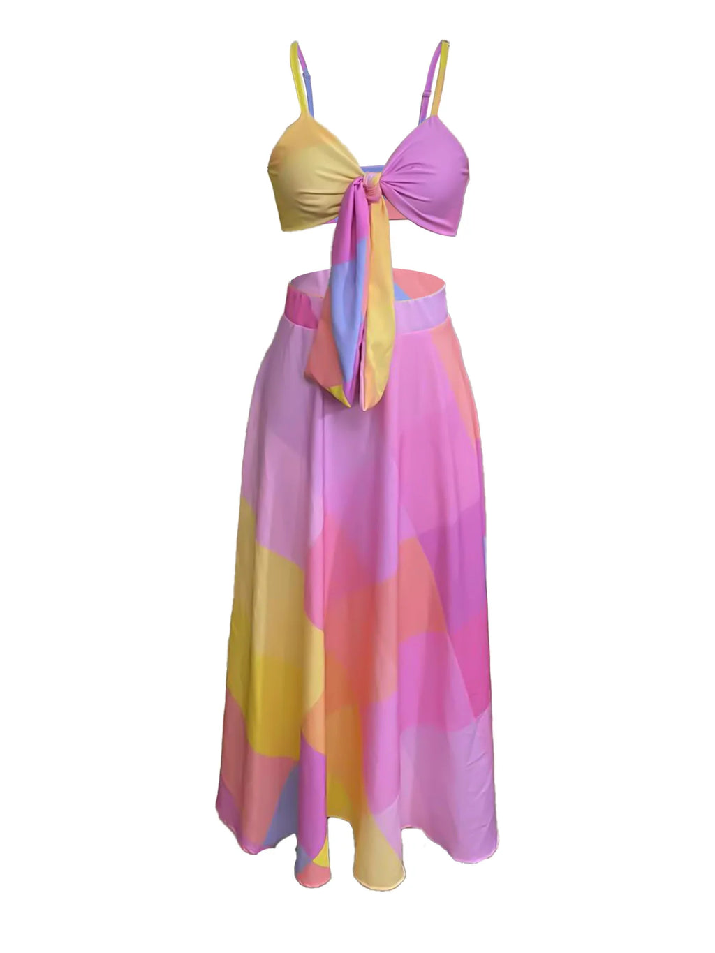 Lace-up short top with geometric pattern, half-length skirt women's dress set by Showlu Fashion Store, stylish and fashionable.