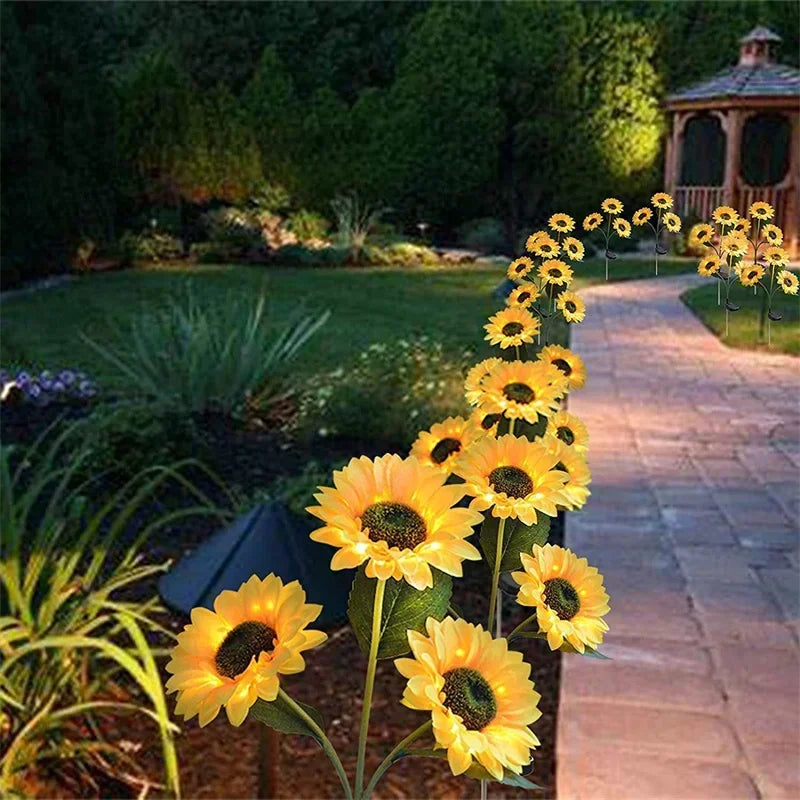 Solar Sunflower LED garden light by Showlu Smart General, showing a decorative sunflower-shaped outdoor light with solar panel and LED bulbs.