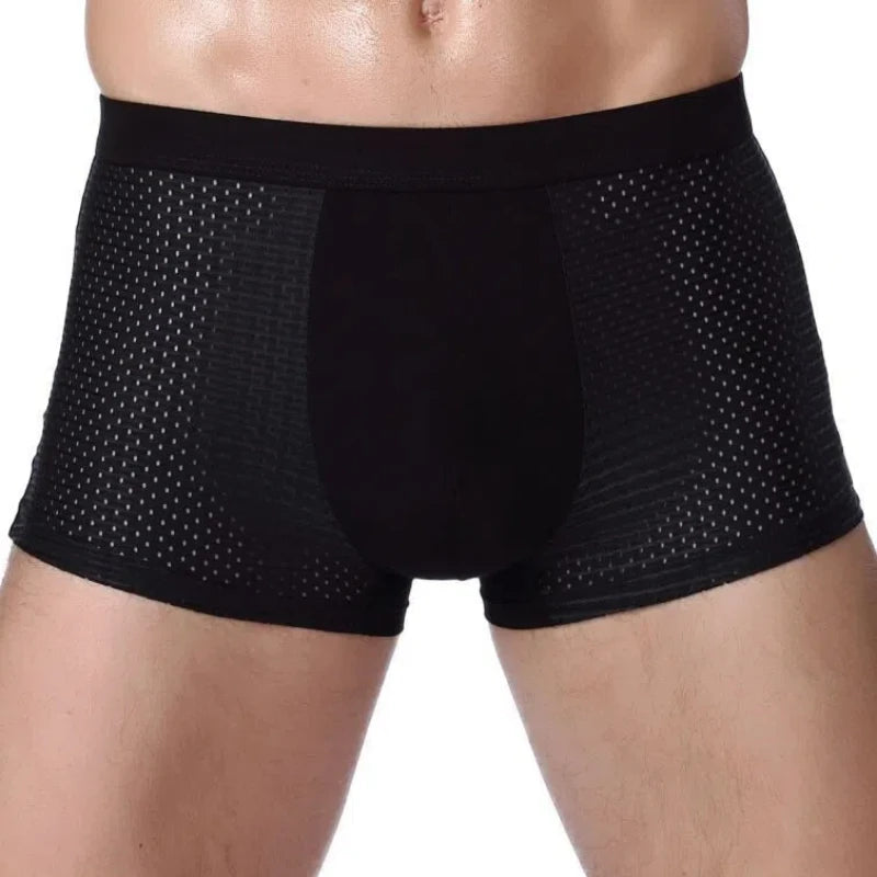 Showlu men's breathable mesh boxer shorts 4-pack in solid colors, lightweight and comfortable men's underwear.