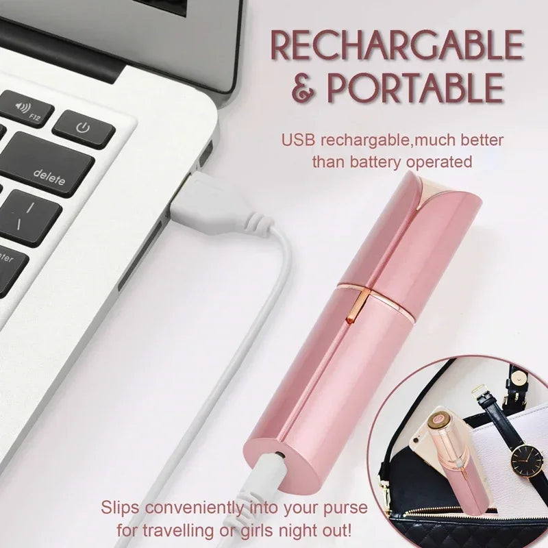 SHOWLU Electric Eyebrow Trimmer for eyebrows and lip hair removal, USB rechargeable compact lipstick-style design.