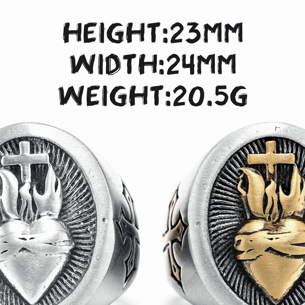 Metal Town Heart of God Cross Ring by Showlu Fashion, stainless steel biker amulet with intricate design and polished finish.