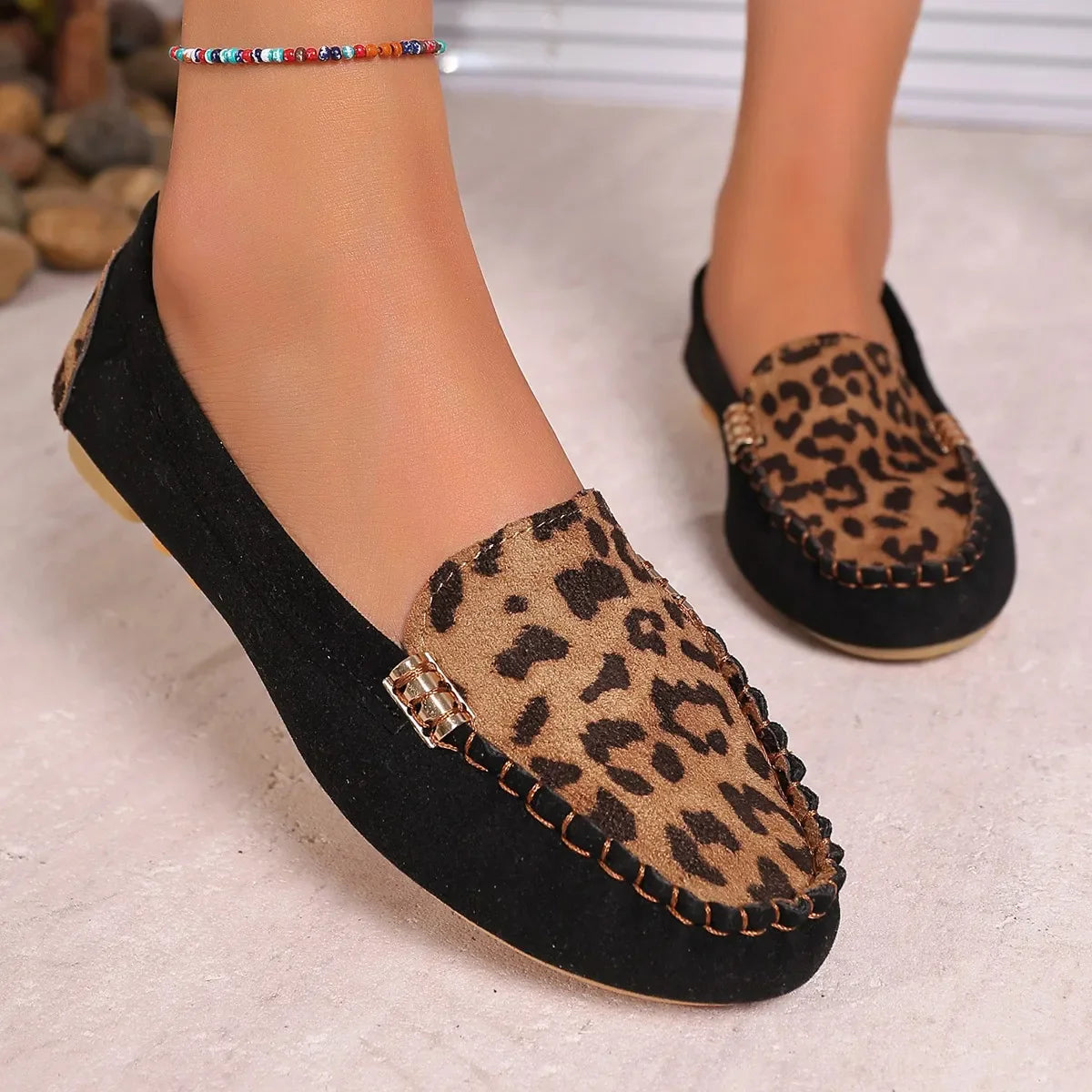Women's floral slip-on loafers by SHOWLU FASHION STORE, elegant fabric driving flats with colorful floral patterns and comfortable design.