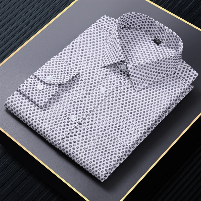 New in shirt  long-sleeve Elasticity shirts for men slim fit formal plain shirt printed casual tops designer clothes oversize