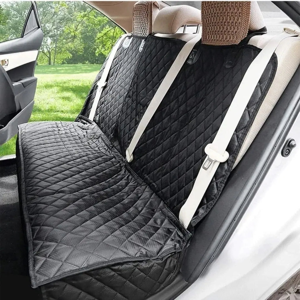 Waterproof dog car seat cover with middle armrest, designed for pet travel and protection in vehicles, by Showlu Fashion Store.