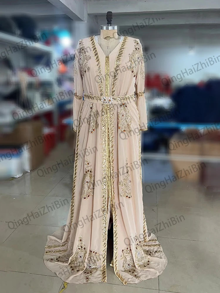 M31 Luxury Evening Dress/Bridal Wedding Party Prom Gowns Lilac V-Neck Natural Floor-Length Beaded&Appliques