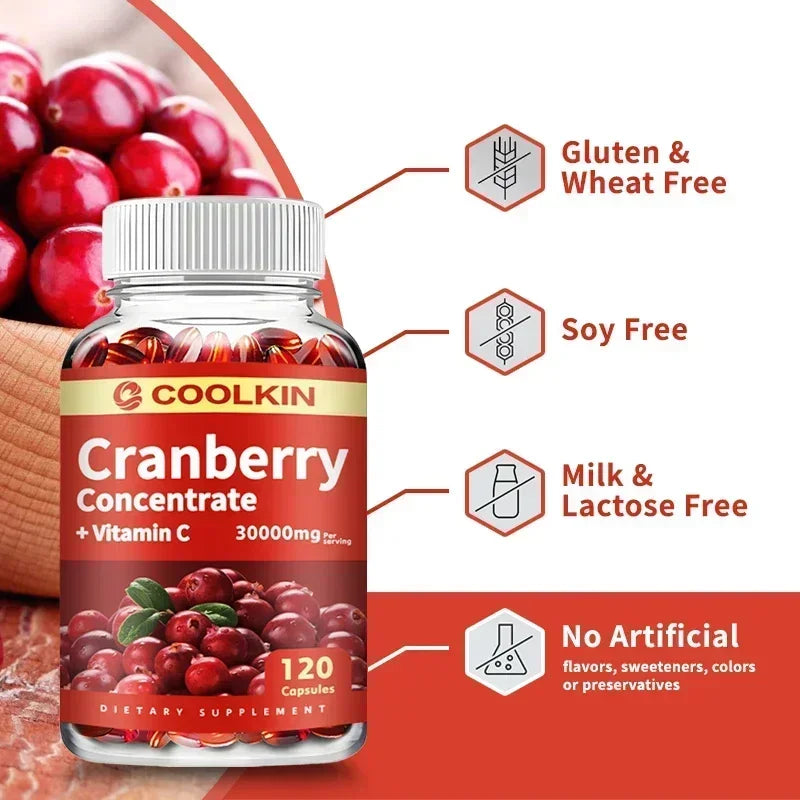 Showlu Cranberry supplement for urinary tract health with vitamin C, supporting bladder, gut, and immune system wellness.