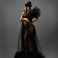 Showlu Fashion mesh maternity photography dress with one-shoulder design, elegant and sexy maternity gown for special occasions.