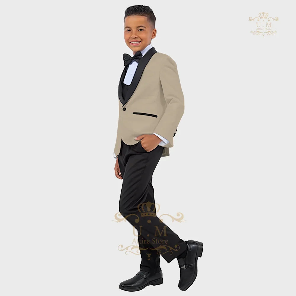 Boy's white tuxedo suit with jacket, vest, and pants set by SHOWLU FASHION STORE, perfect for formal occasions.
