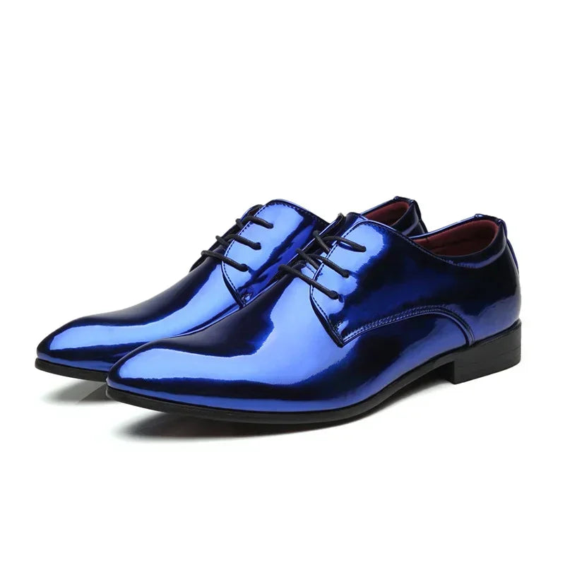 Men's patent leather Oxford dress shoes with pointed toe, stylish wedding shoes from LEOSOXS by Showlu Fashion Store.