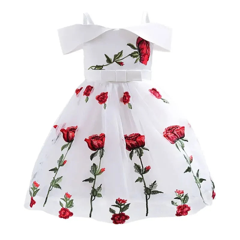 Summer flower girl dress for kids, sleeveless formal party dress in floral design, suitable for ages 3-10, by Showlu Fashion Store.