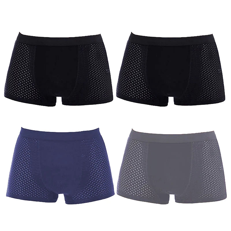 Men's bamboo boxer briefs by Goodeal in a 4-pack, featuring breathable mesh pouch and comfortable fit, shown in black and gray.