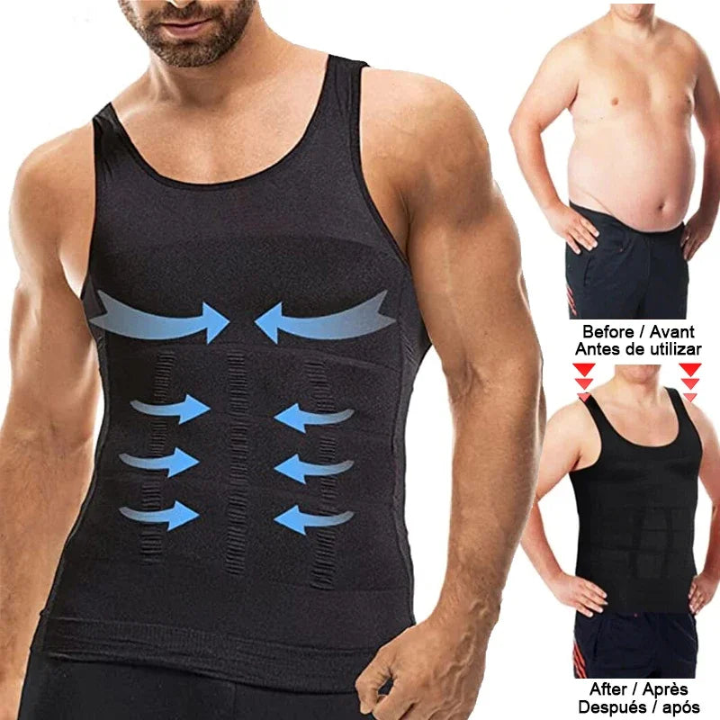 Men's compression vest by Showlu Fashion, sleeveless shapewear tank top with tummy control, gym workout and slimming body shaper.