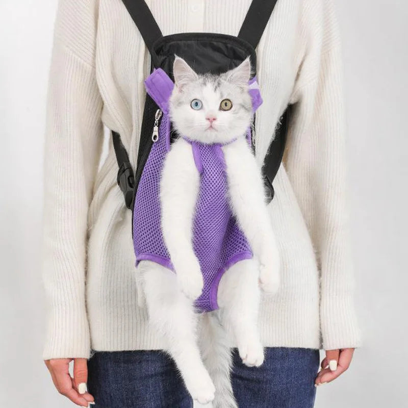Showlu adjustable pet carrier backpack for cats, portable travel bag with mesh panels and ergonomic design for comfortable carrying.