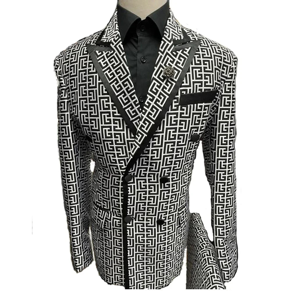 Fashion Jacquard Men Suits 2 Piece High-end Wedding Groom Tuxedo Slim Formal Chic Peak Lapel Double Breasted Costume Homme