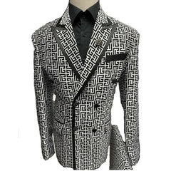 Fashion Jacquard Men Suits 2 Piece High-end Wedding Groom Tuxedo Slim Formal Chic Peak Lapel Double Breasted Costume Homme