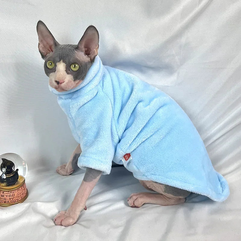 Wang Shan Meow Sphynx Cat Hoodie by Showlu Fashion Store, cotton winter pet jumpsuit with hoodie and cozy design.