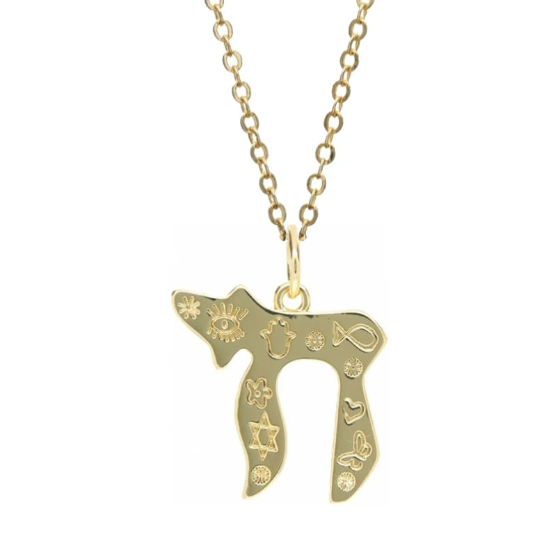 Hebrew Chai pendant necklace by Hayaroma, copper jewelry with zircon accents, Jewish symbol, Showlu Fashion Store
