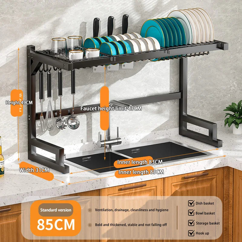 Showlu stainless steel kitchen sink dish drain rack with utensil holder, featuring a modern design and durable construction.