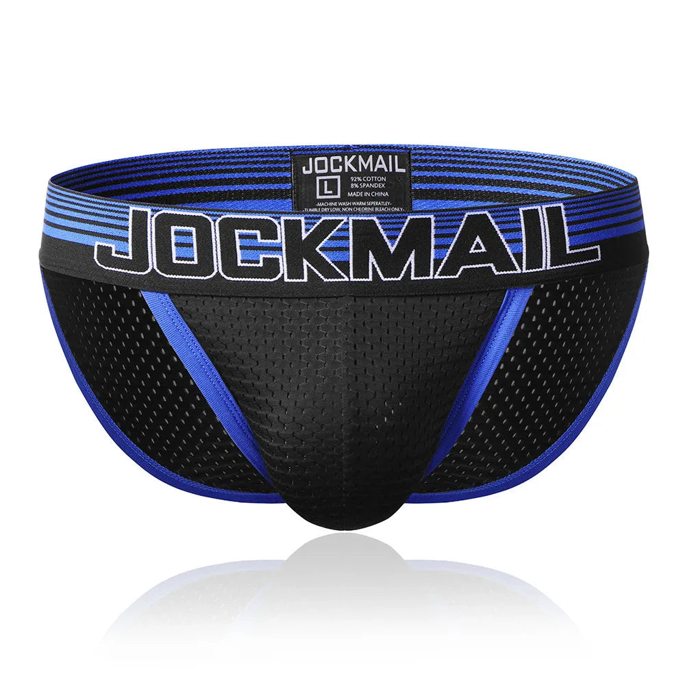Men's Jockmail underwear briefs with penis pouch, black bikini style, Showlu Fashion, comfortable men's underpants with supportive fit.