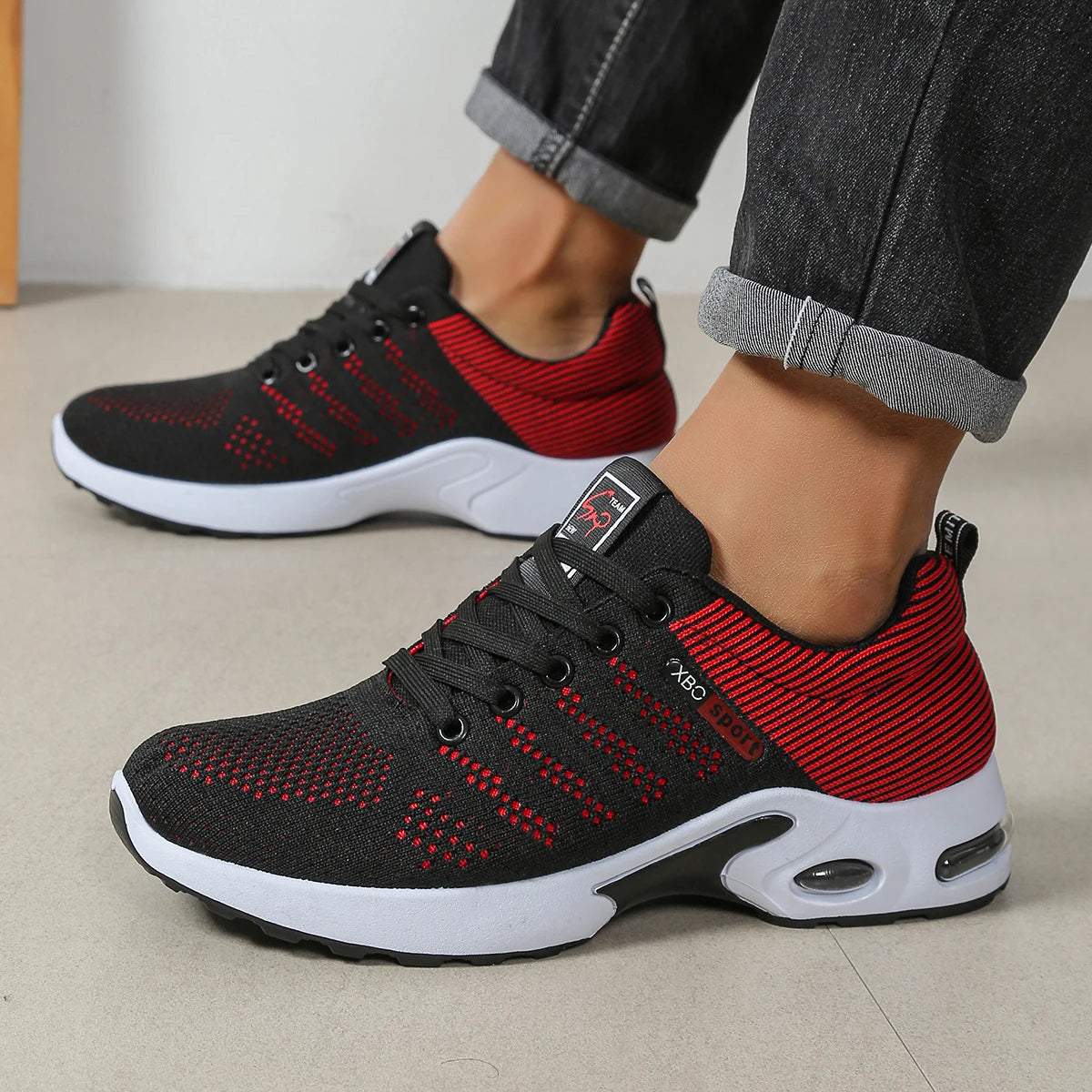 Men's breathable lace-up running shoes by Showlu Fashion Store, featuring non-slip soles and cushioned comfort.