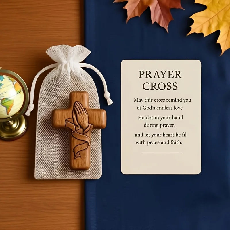 Resin 3D pocket prayer cross with holy water droplet design, includes prayer card, portable Christian religious gift, Christ symbol