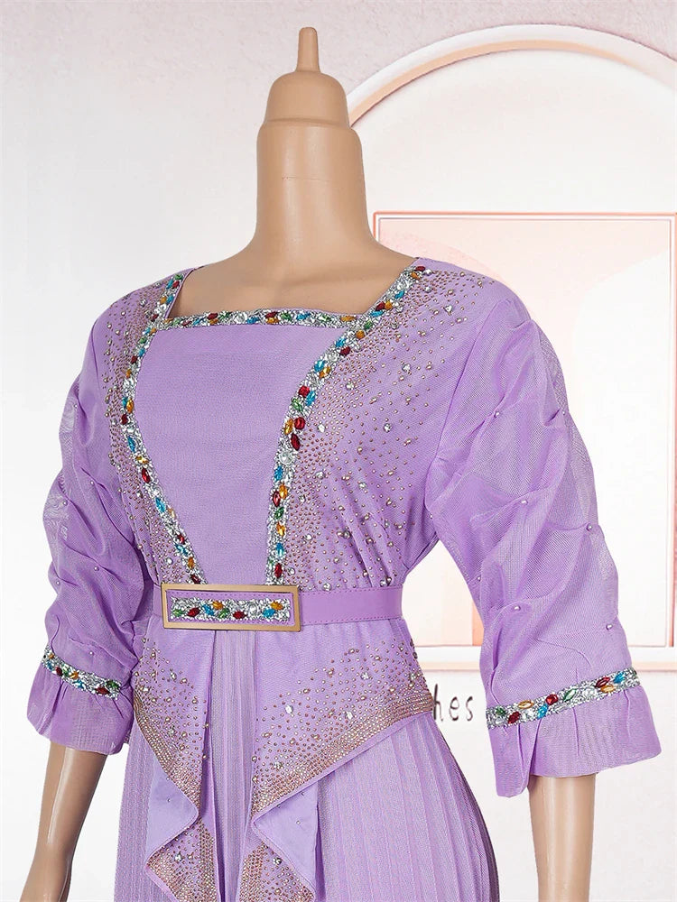 Showlu African Dashiki Ankara evening gown, women's kaftan party dress with vibrant patterns and flowing fabric.
