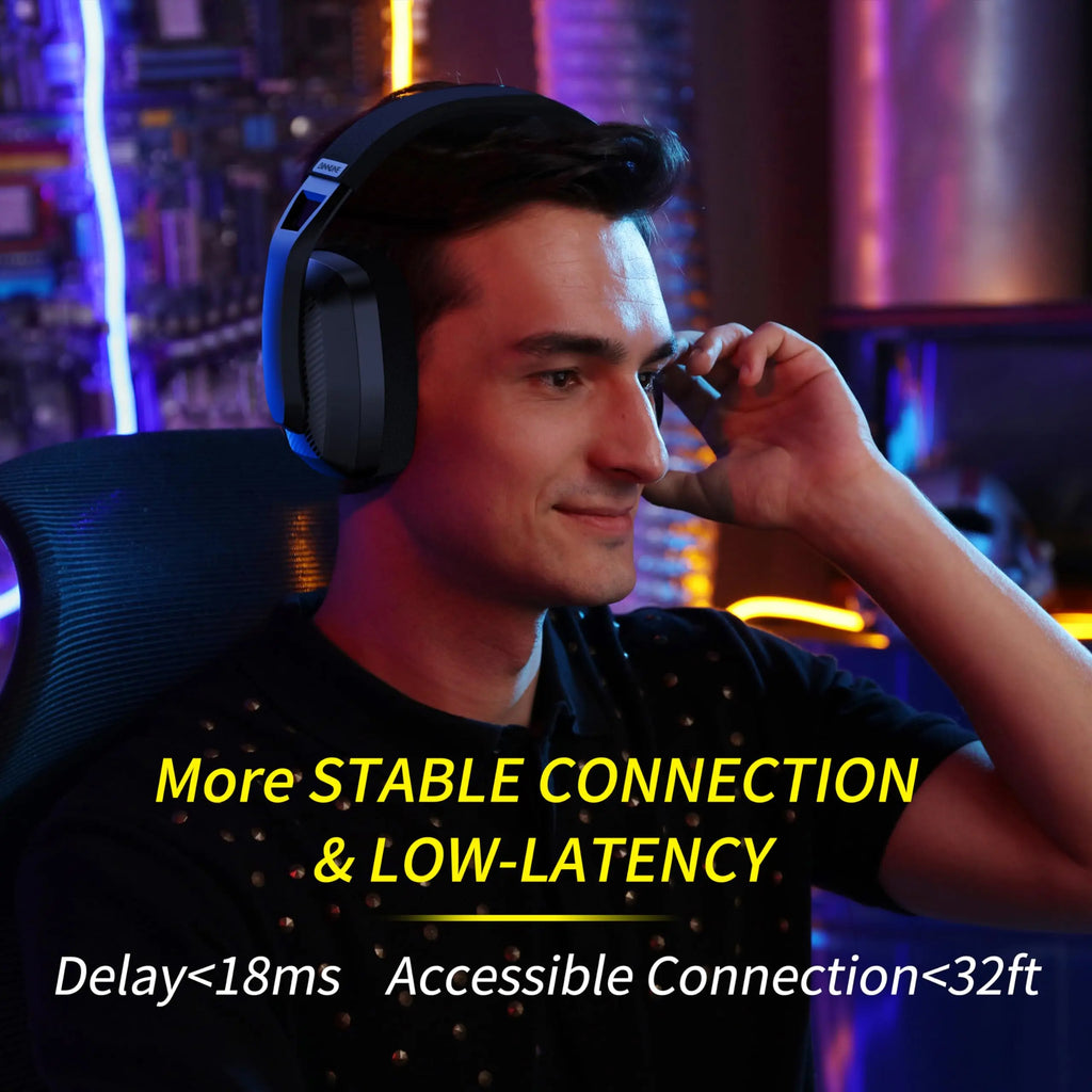 BINNUNE BW06 wireless gaming headset with microphone for PS5, PS4, PC, and Mac, featuring 2.4GHz Bluetooth connectivity and plush ear cups.
