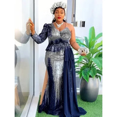 2025 Elegant Dress Women for Wedding Party Summer Autumn Africa V-neck Long Sleeve Evening Long Maxi Dress Gowns Africa Clothing