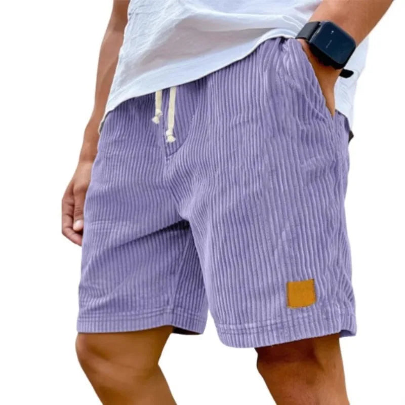 Men's retro corduroy casual shorts by Showlu Fashion, solid sweatpants style, perfect for relaxed, stylish summer or casual wear.