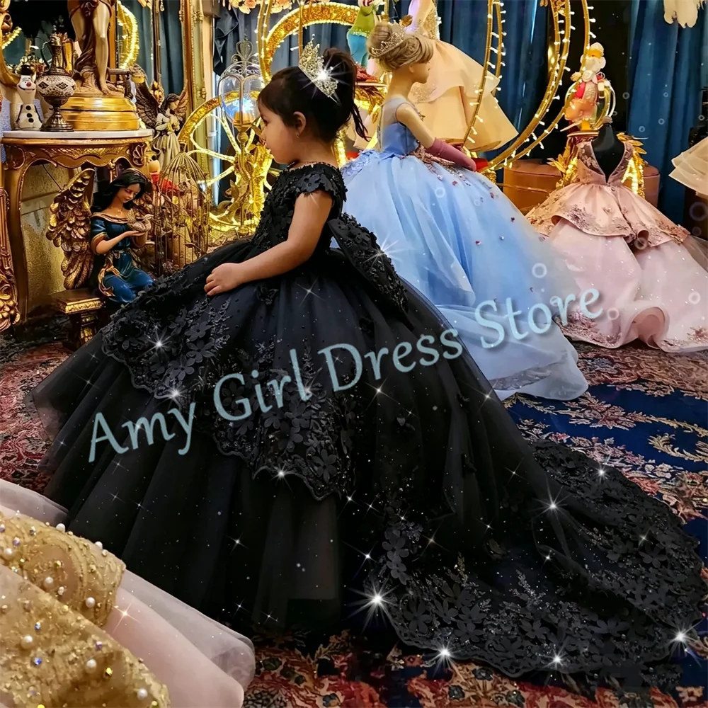 Customized Champagne Flower Girl Dresses For Wedding Appliques With Bow Elegant Princess Birthday Party First Communion Gown