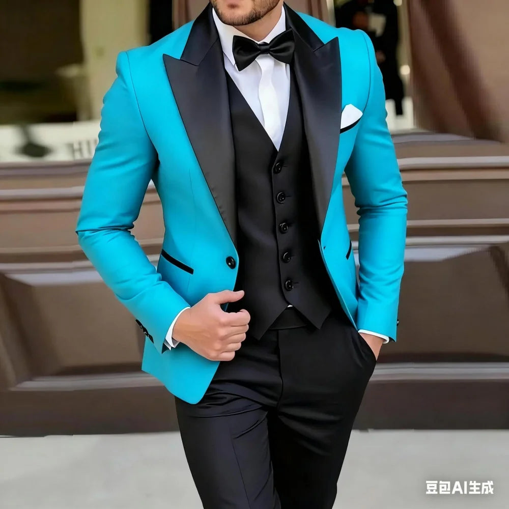 Men's green and black formal Terno suit set of 3 pieces by Showlu Smart General, suitable for wedding and groomsmen attire.