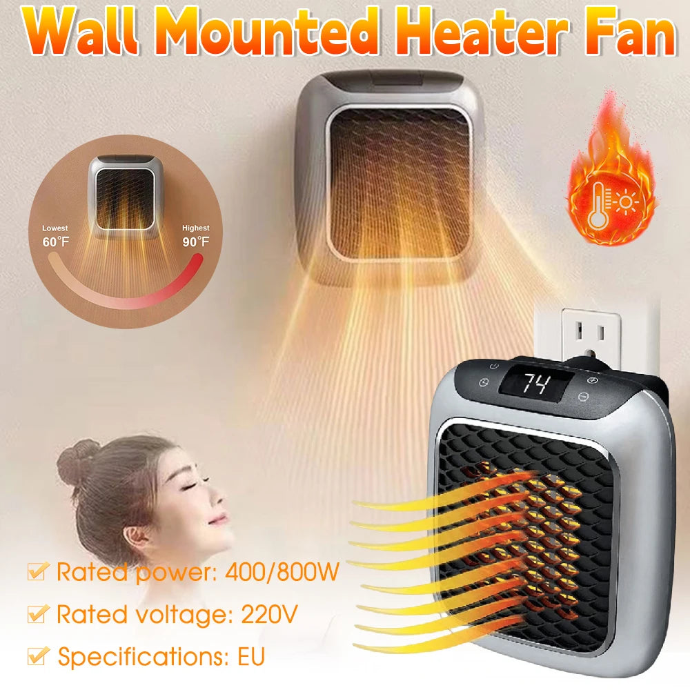 Showlu Smart General 800W plug-in wall mini electric heater with thermostat, compact design for quick heating.