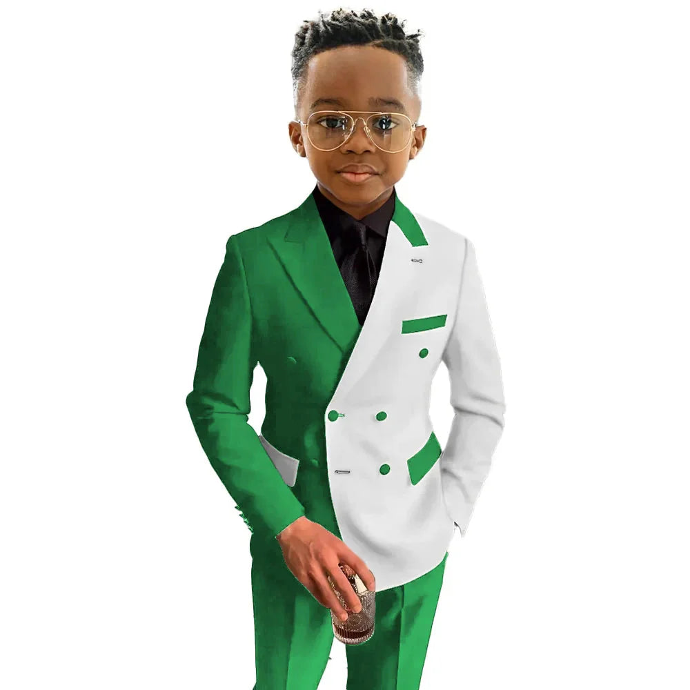SHOWLU boys 2-piece double-breasted tuxedo suit made of cotton wool, featuring a classic style and tailored fit.