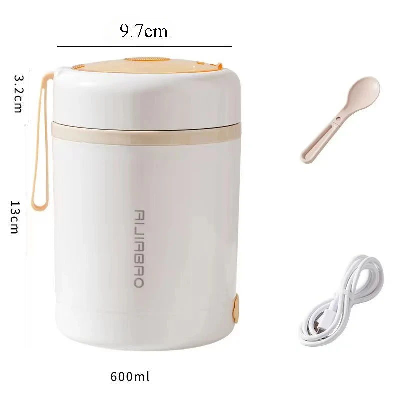 Portable 600ML USB electric lunch box by Showlu Fashion Store, stainless steel food warmer for milk, drinks, and meals.