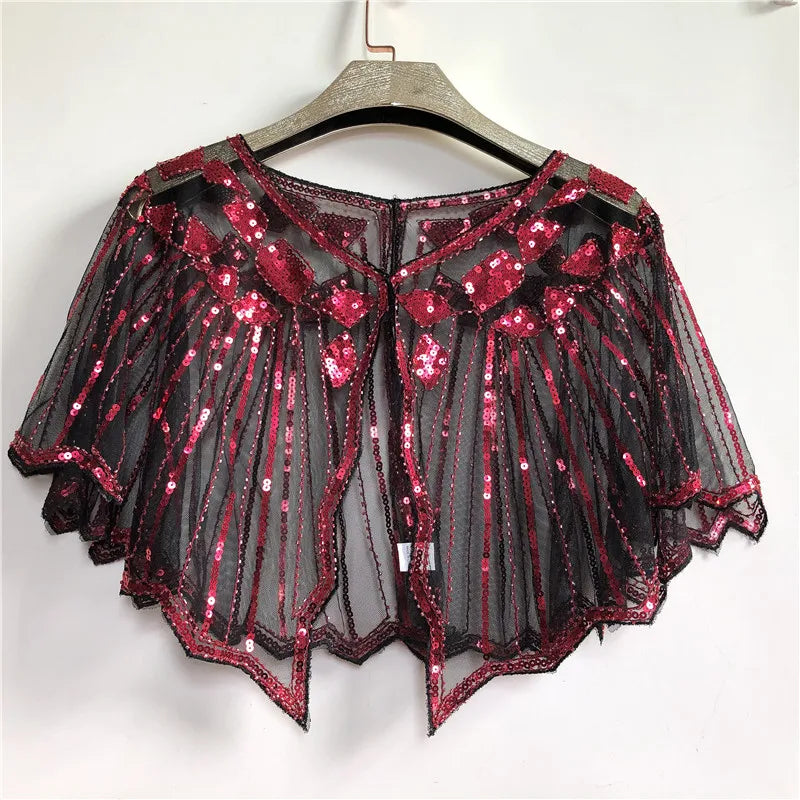 1920s retro beaded sequin flapper shawl for women, stylish short cape with decorative beads, perfect for evening parties and vintage outfits
