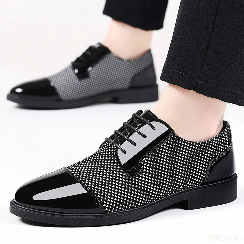 Black men's height increasing shoes with pointed toe and breathable design from Showlu Fashion Store, formal style for enhanced stature.